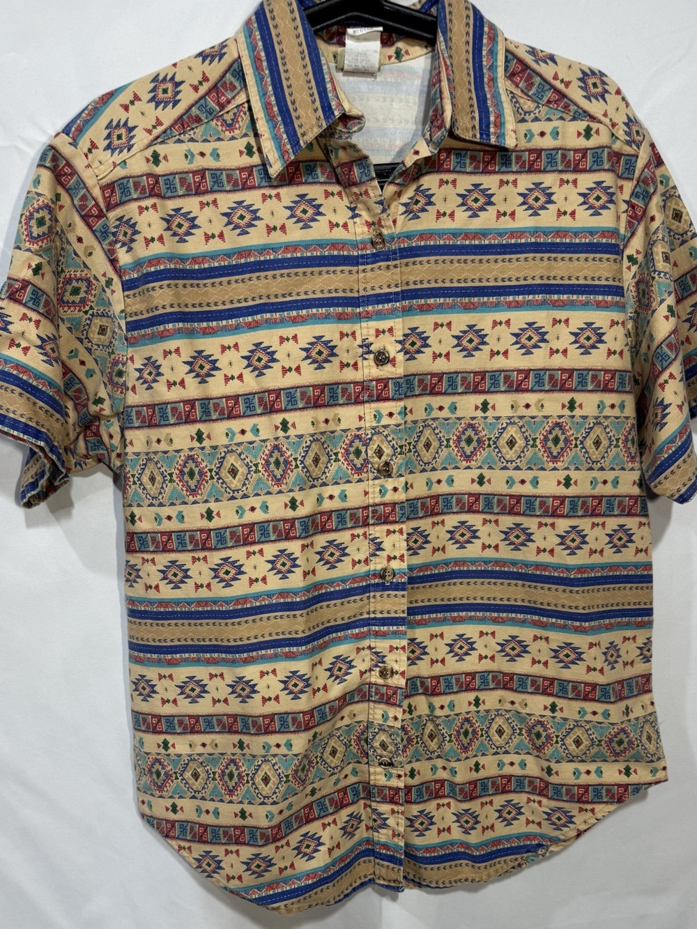 Vintage Vivaldi Jeanswear Geometric Short Sleeve Shirt Mens Medium. Made in USA
